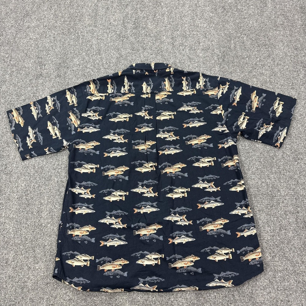 Reel Legends Shirt Mens L Blue Fish Print Relaxed Fit Short Sleeve Button Front - Picture 10 of 10